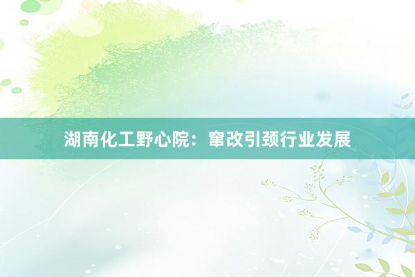 湖南化工野心院：窜改引颈行业发展